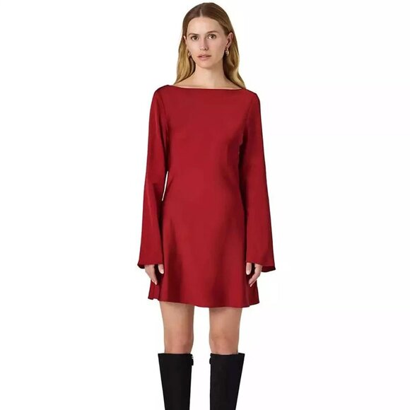 French Connection Dresses & Skirts - French Connection Long Bell Sleeve Red Satin Minidress Size 0
